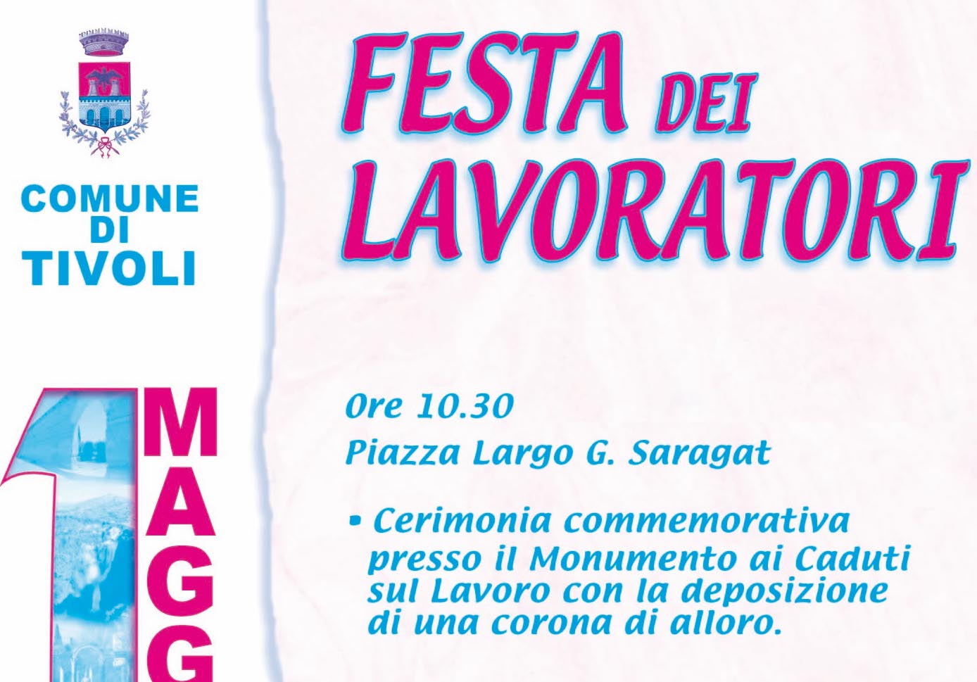 Primo maggio a Tivoli, commemorazione per la festa dei lavoratori